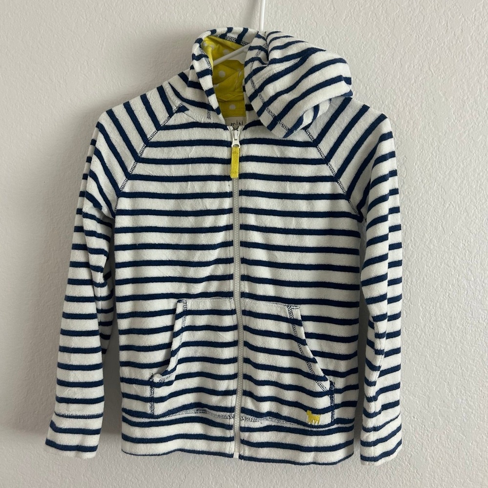 Mini Boden Boys Terry Cloth Striped Zip Up Jacket with Hood 11-12Y